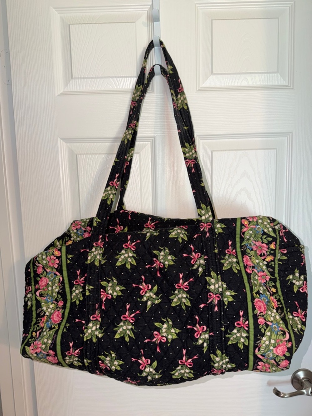 Vera Bradley Quilted Floral Weekender Tote Bag in Black and Pink